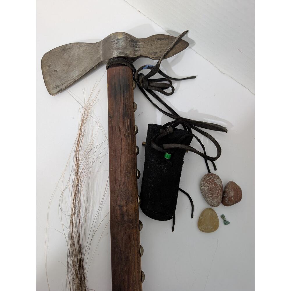 Vintage Native American Style Tomahawk Axe Brass Tacks Medicine Pouch Lot